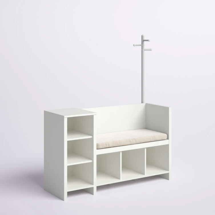 24 Years Factory Direct White Wooden Children Kid Toy Storage Bench and Coat Rack with Soft Cushion