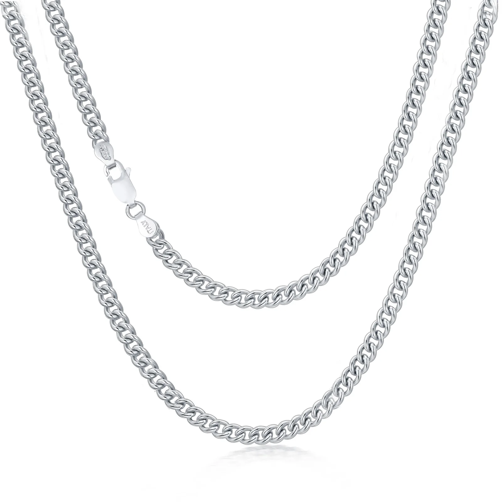 Wholesale 925 Sterling Silver Rhodium Plated 4mm 16 18 20 24 Inch Cuban Chain Necklace