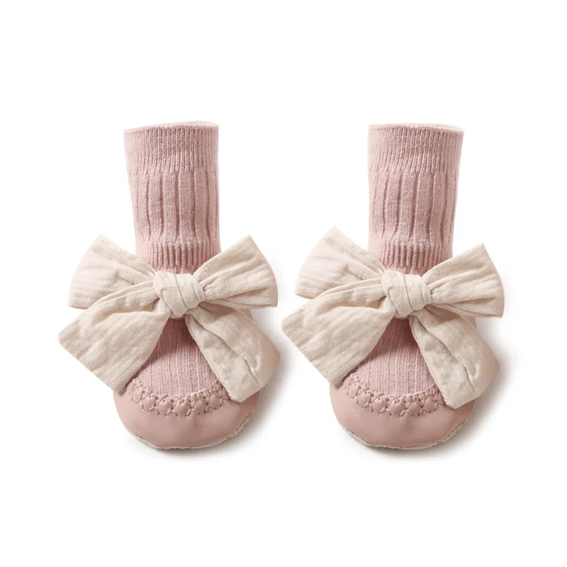 MU 0-24 Months Baby Kids Floor Socks Non-Slip Lovely Bow Knot Anti Slip Grip Baby Shoe Socks With Rubber Soles Shoe Socks