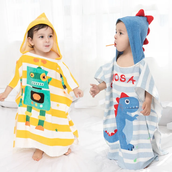 Dinosaur Printing Cartoon Style Kids Beach Swimming Changing Poncho towel