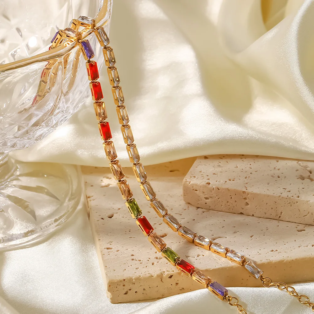 PVD Gold Plated Stainless Steel Green Cubic Zirconia Dainty Snake Butterfly Tennis Link Chain Bracelets