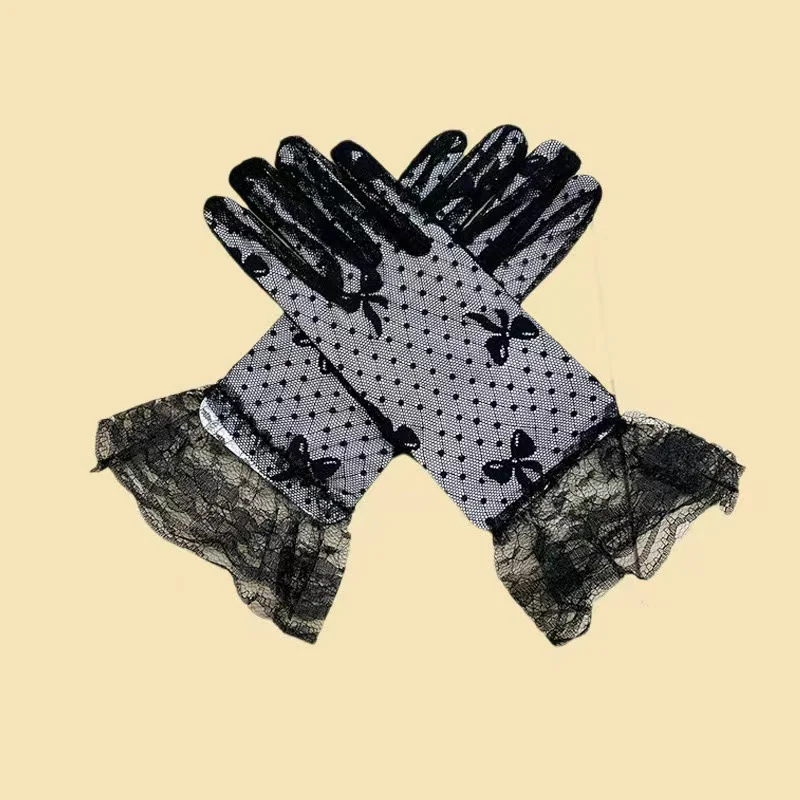Fashion Short Wedding Bridal Gloves Black Nylon Fishnet Mesh Elastic Lace Wrist Gloves for Ladies women party gloves