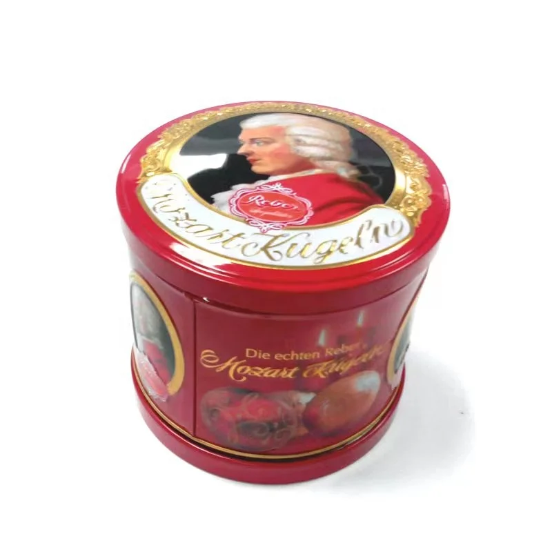 Screwed lid custom round musical chocolate tin box vintage merry go round toy music box rotating tin carousel music box