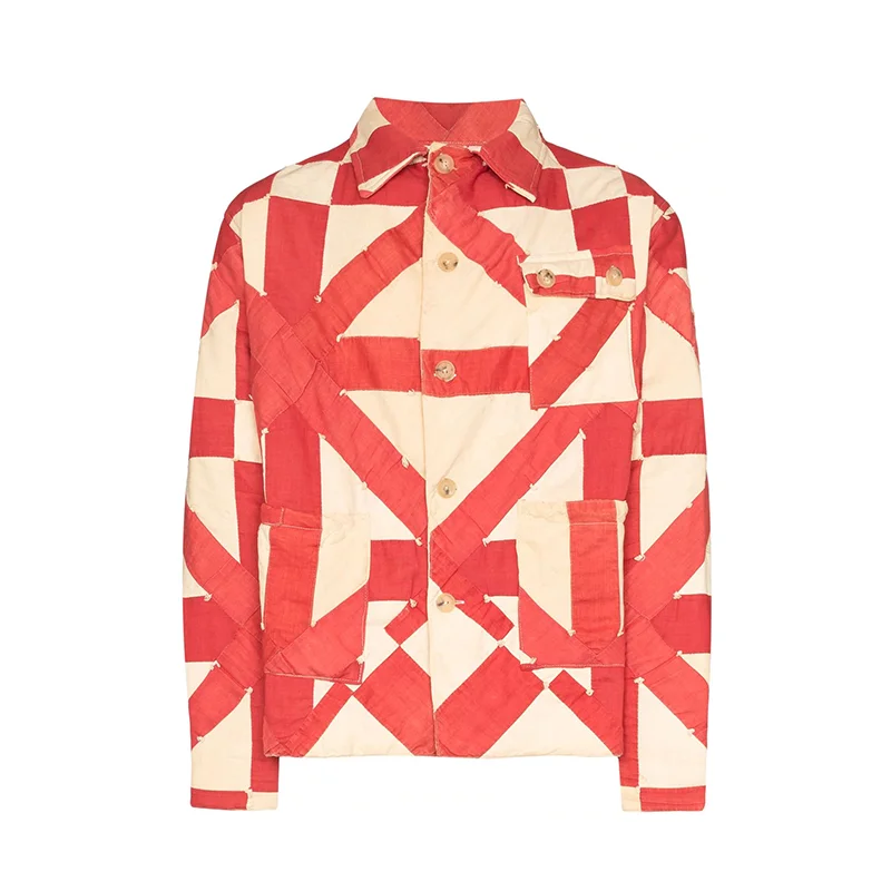 2020 New Fashion Spring Cotton Red Pattern Overalls Quilted  Shirt Jacket Mens
