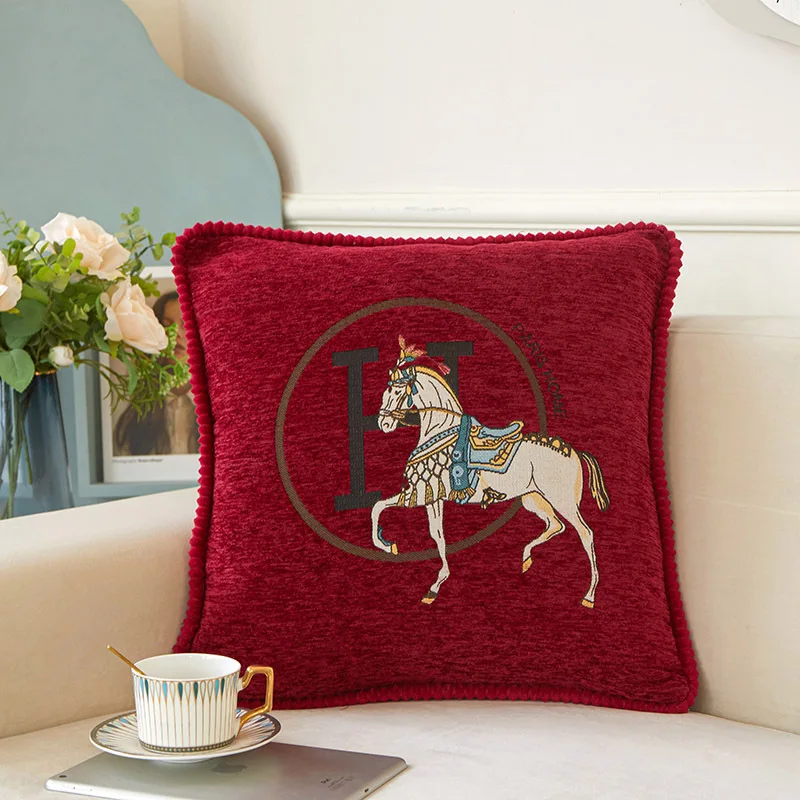 Libosa Chenille jacquard light luxury and simplicity modern pillow cover sofa cushion cover white horse bedside cushion cushion