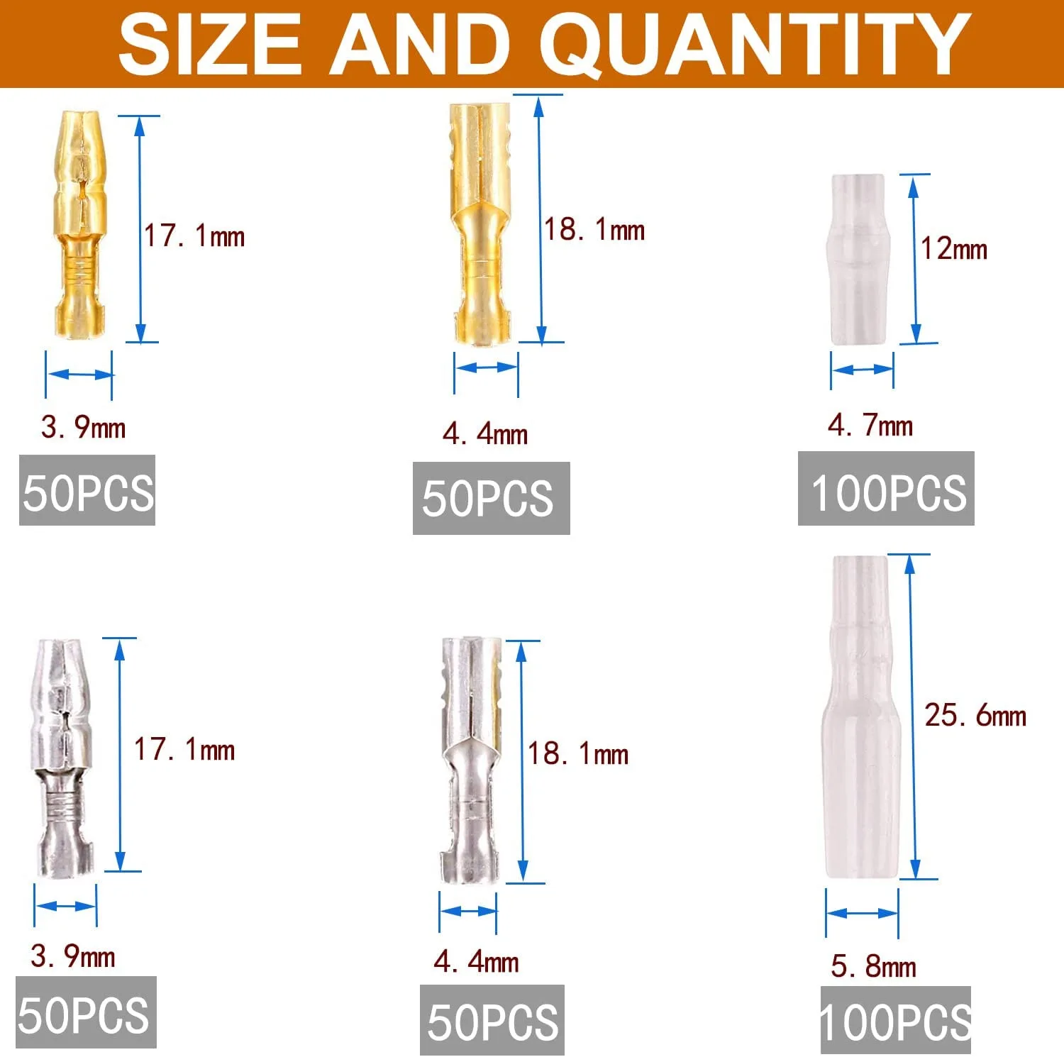 400PCS boxed male and female bullet head sheaths with gold and silver wiring for male and female pair insertion