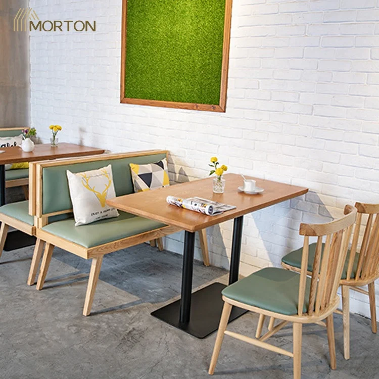 Wholesale restaurant furniture high quality rectangle wood top coffee shop cafe dining table with metal base