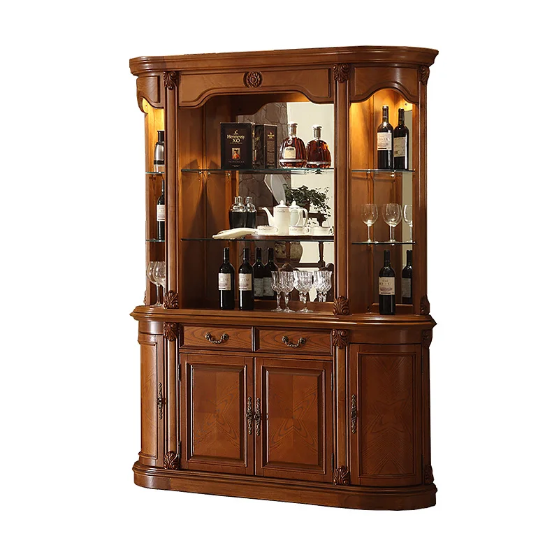 Customized home furniture wooden living room wine cabinet for storage solid wood closet tall cabinet with mirror hotel furniture