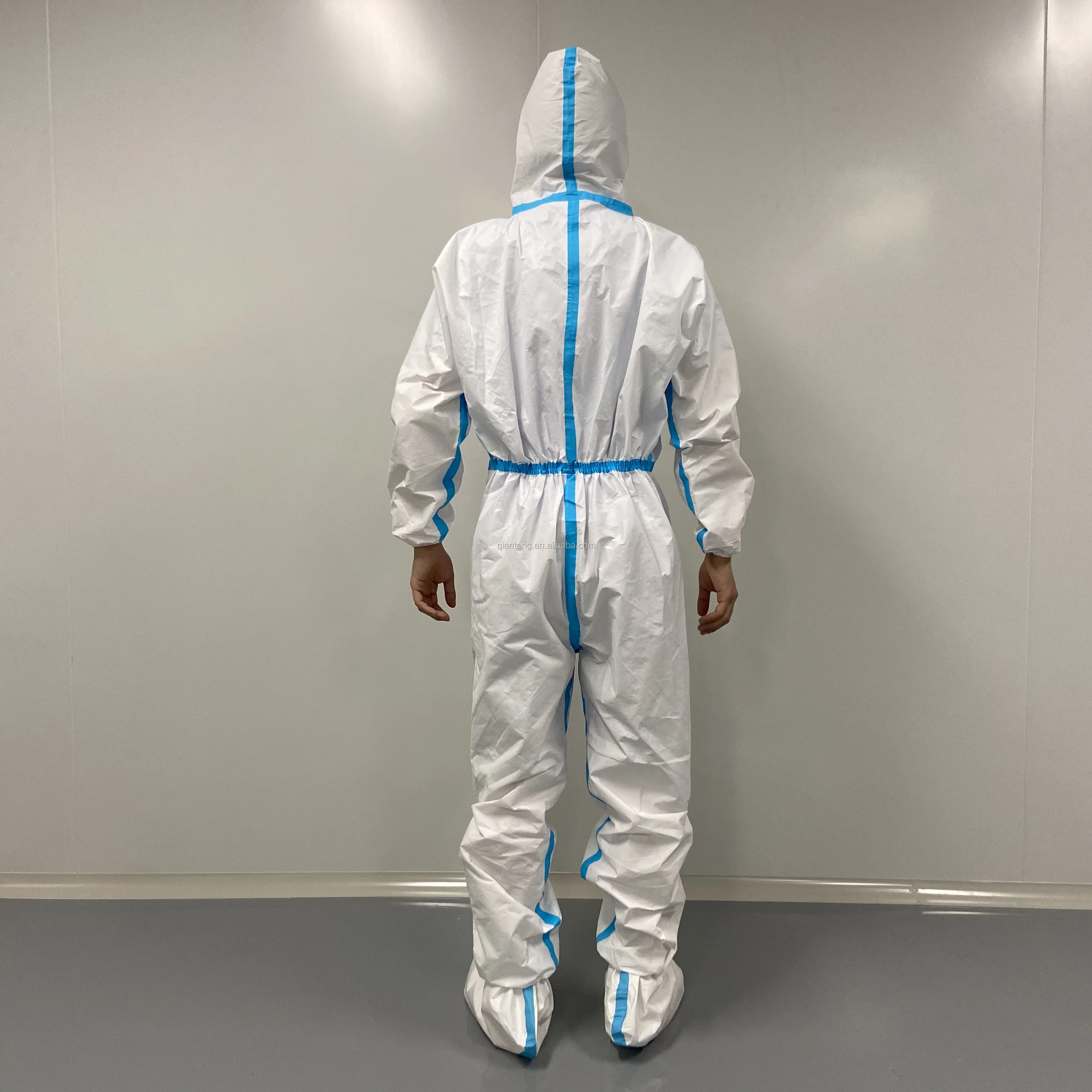 
PPE Overall CE Type 3 4 5 6 CAT III EN 14126 Isolation Coverall Disposable Hazmat Suit with Boot Cover 