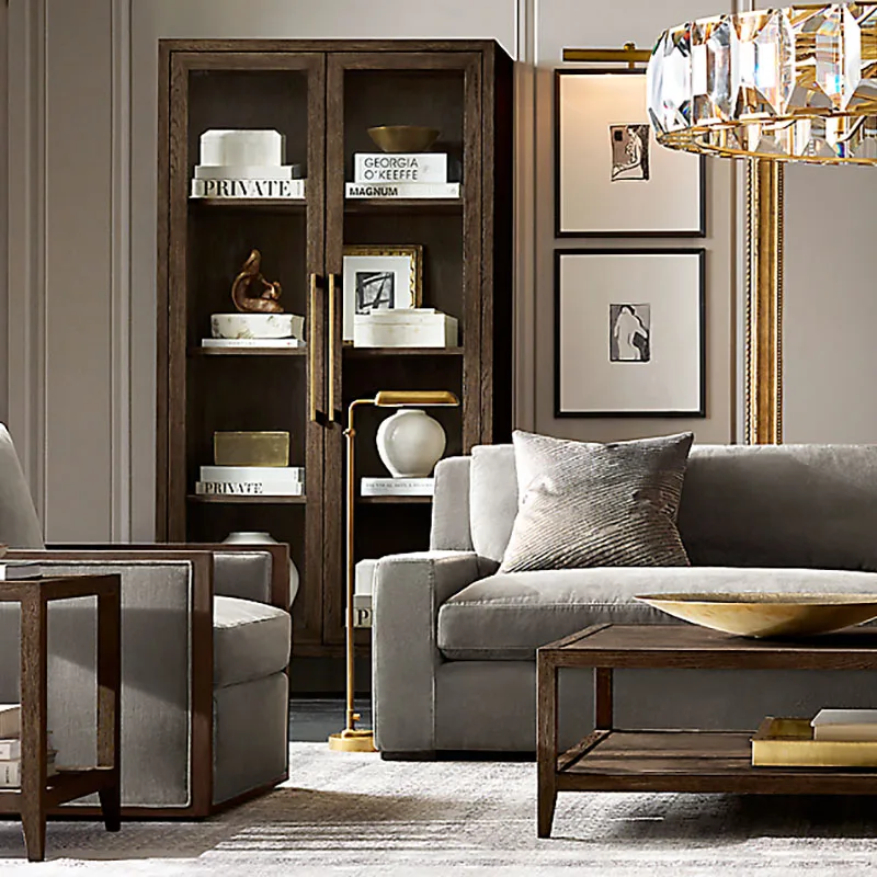 New Sales Home Furniture Living Room French Style Solid Oak Wood Brush Rectangle Antique Coffee Table