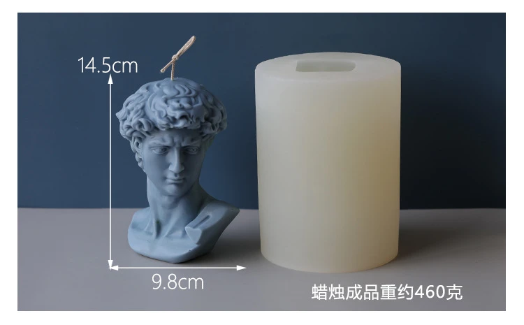 M131 3D Large David candle resin mould DIY gypsum plaster Portrait Wax sculpture David Head Candle silicone mold