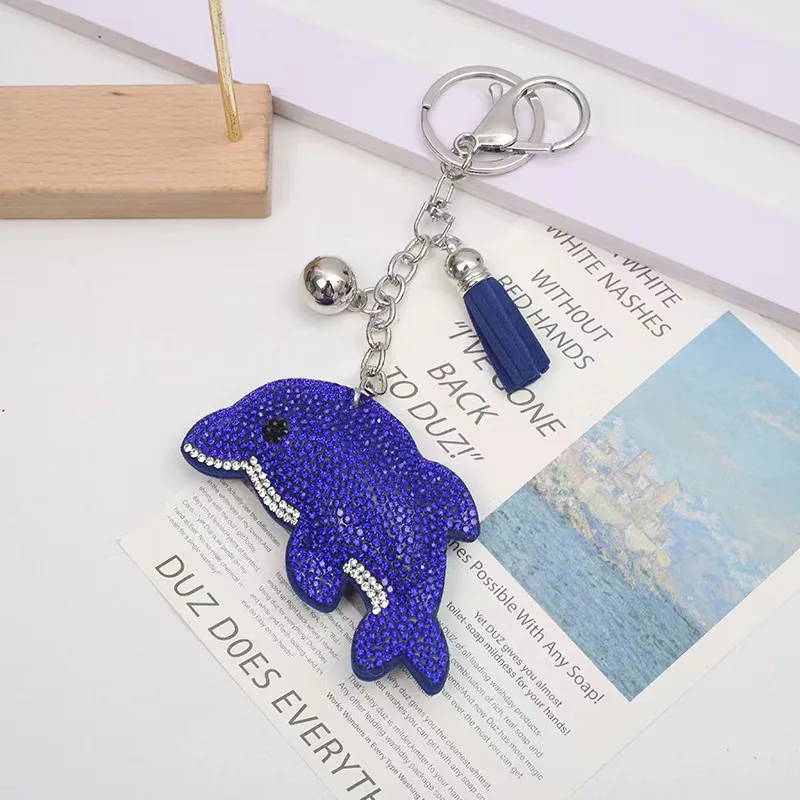 Direct Sales Bag Accessories Charms Marine Animals Dolphin Sea Keychains Rhinestones Wholesale Price