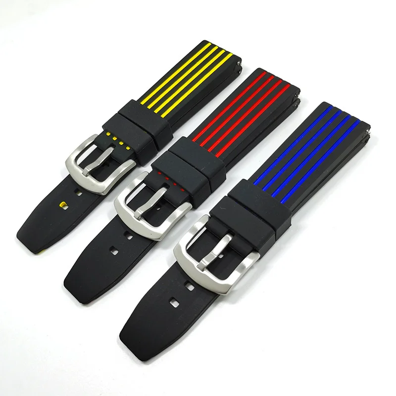 Fluorocarbon Cheap Rubber Men Black Watch Strap Dark Red Silicone