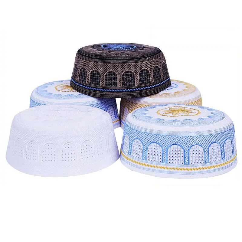 Men Muslim Prayer Kufi Hat Prayer Headwear Skull Cap Embroidery Kofia Islamic Prayer Cap
