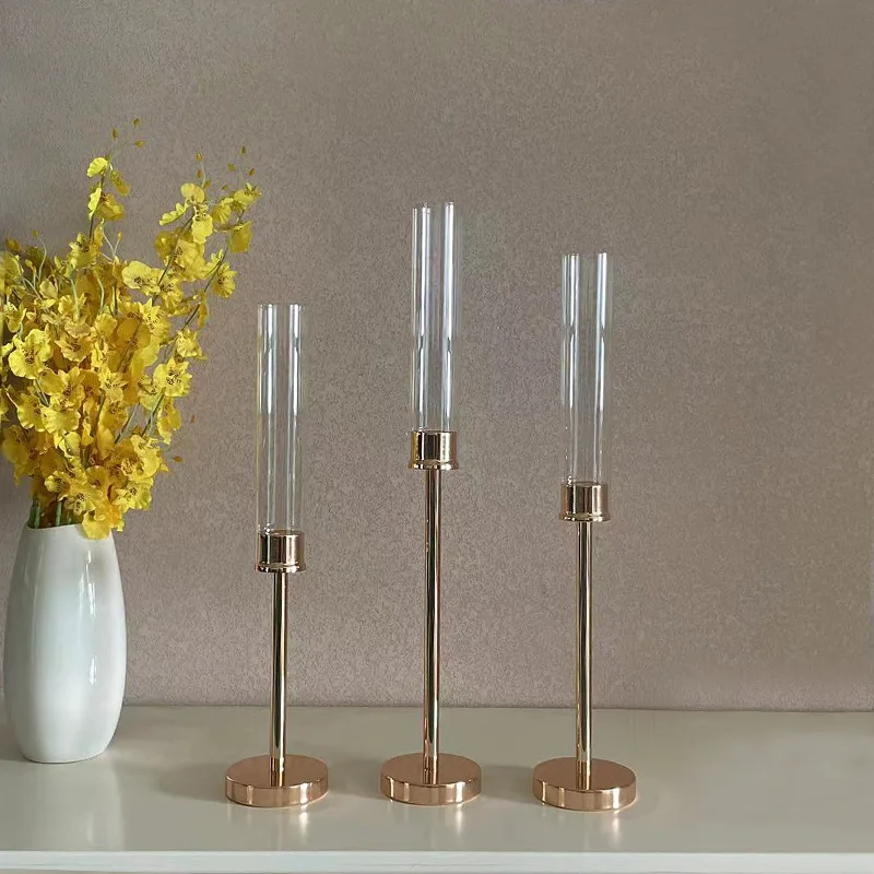 Wholesale Three Piece Set Candle Stand Gold Acrylic Candleholder Wedding Long Bulk Candles Stick