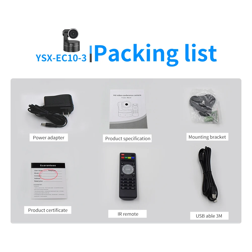 YSX-EC10-3  130-Degree Wide-Angle 1080p HD Prime Video Conference PTZ Camera  for Live Streaming Live Broadcast