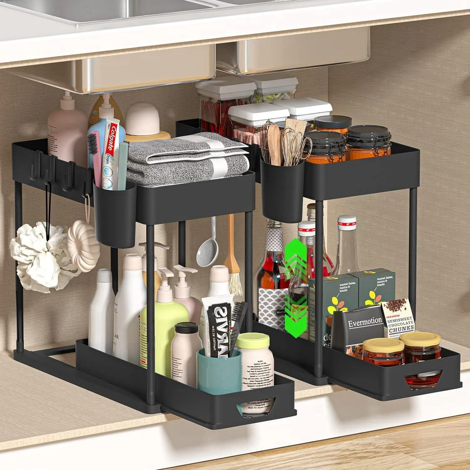Under Sink Organizer Desktop Storage Shelf Pull Out Double Layer Plastic Spice Storage Rack Kitchen Storage Rack