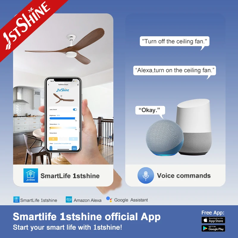 1stshine LED Ceiling Fan Reversible Motor Smart LED Ceiling Fans with Light and Remote Control