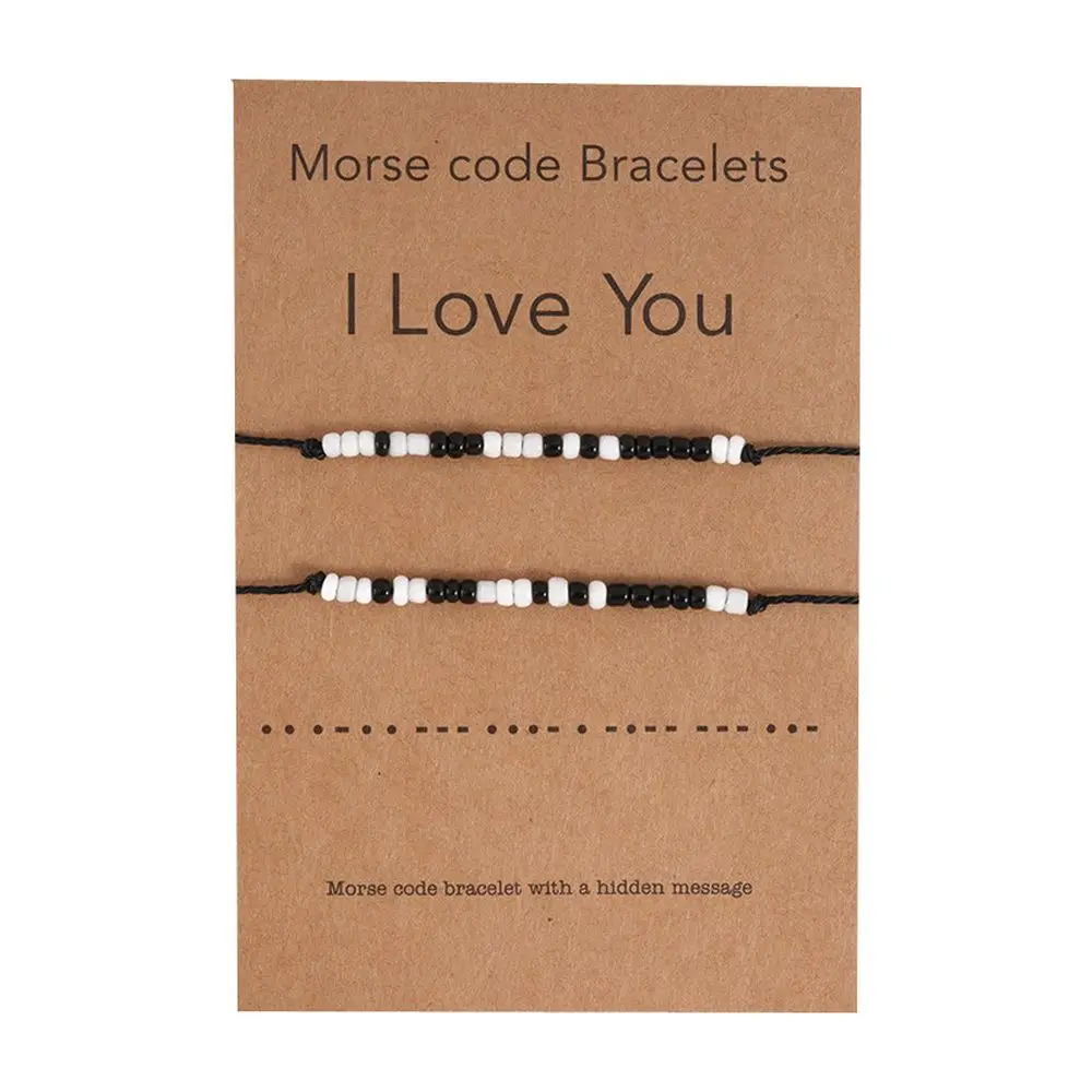 Hot sell I Love You Wish Bracelet Morse Code Bracelet For Couple Rice Beads Rope Braided Card bracelet