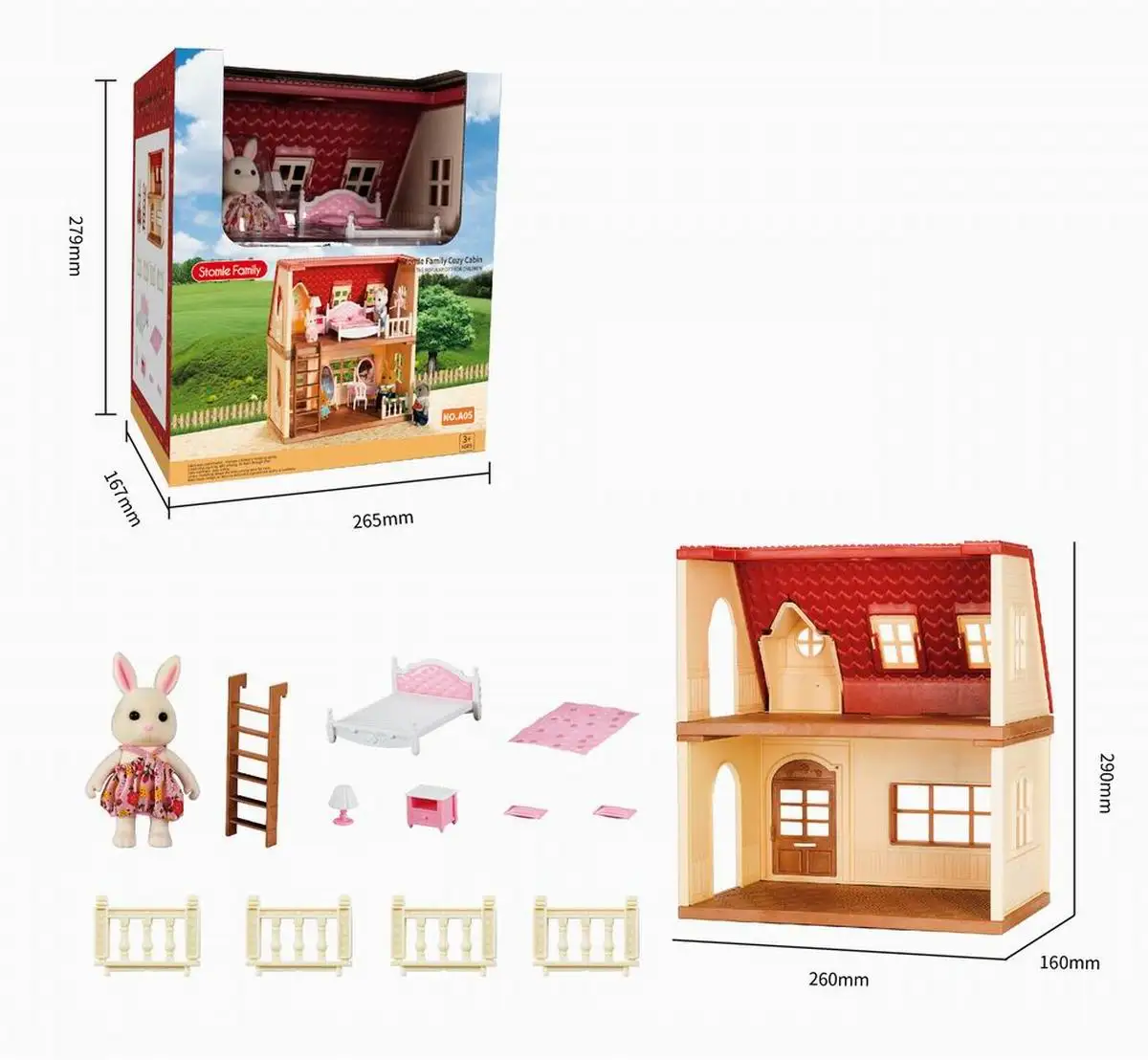Two floor play house toy kids kitchen set toy pretend play preschool rabbit house play set animals family toys for kids