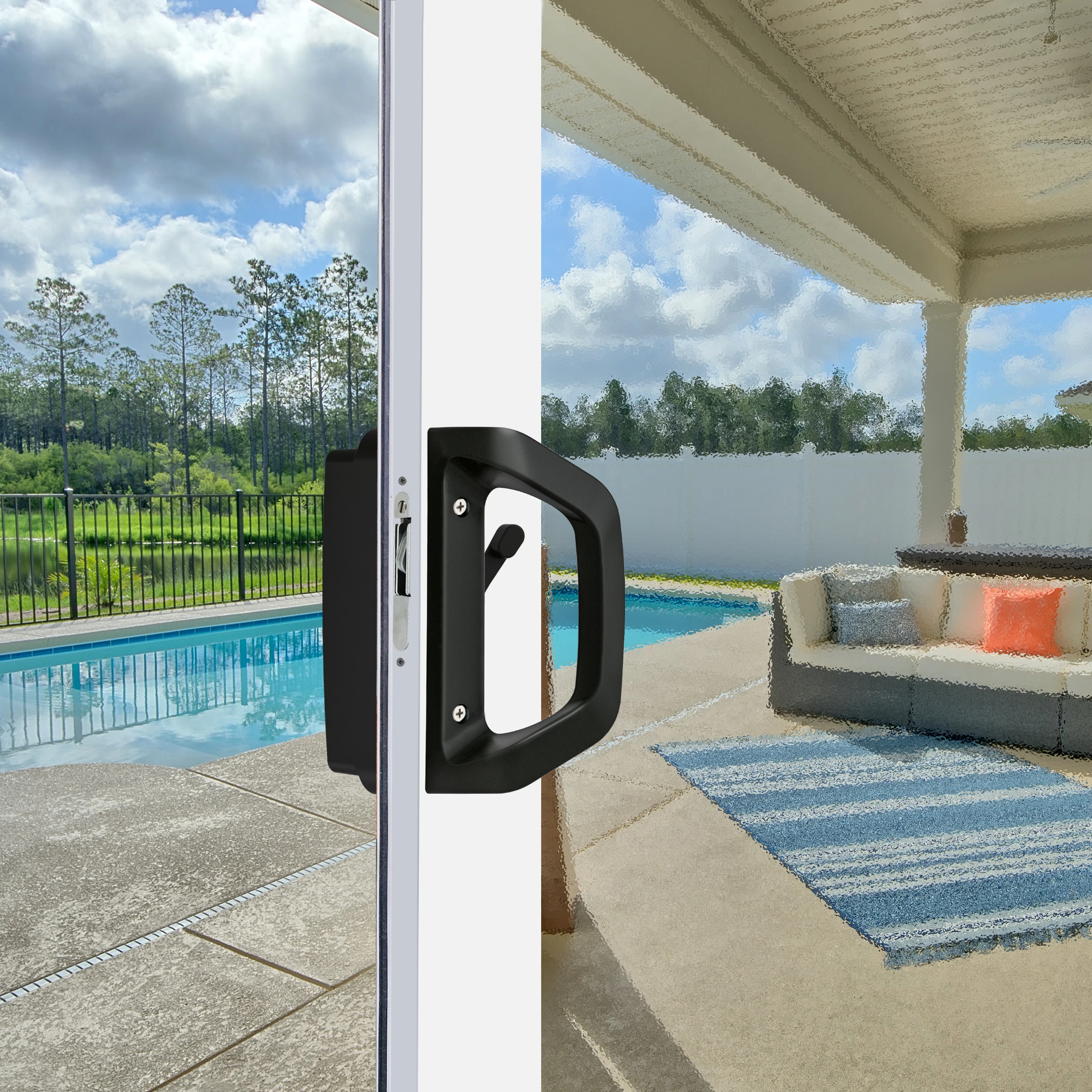 Sliding Door Handle Set with Key Cylinder & Mortise Lock, Patio Door Handle Replacement Fits Door