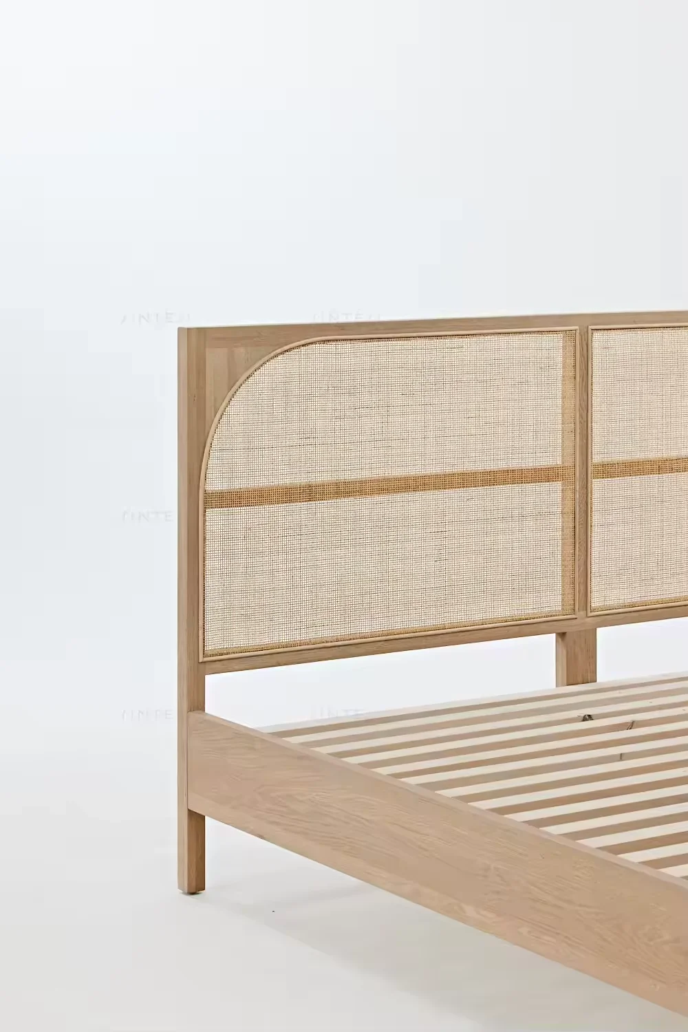 Modern boho wabi sabi eco-friendly solid oak rattan bedroom furniture wooden bed and sofa bed for home use