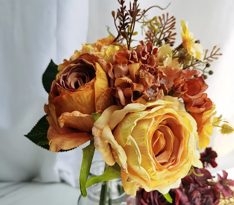 High quality silk rose flower wedding bridal plastic flower bouquet artificial flower