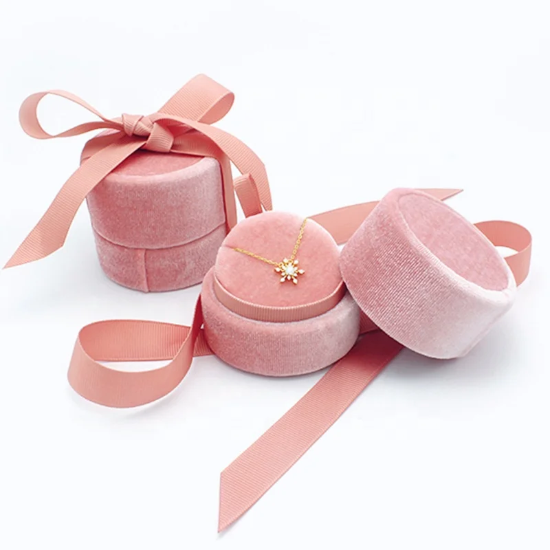 purple rose velvet round fashion jewelry Pendant earring ring box supply competitive price velvet round jewelry box round velvet