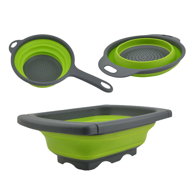 3 Pcs Silicone Collapsible Over Sink Retractable Colander With Handle Kitchen Folding Strainer Bowls Drain Water Filter Basket