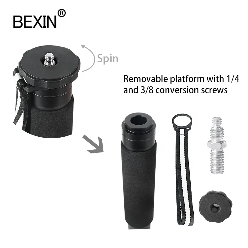 
BEXIN Lightweight High Carbon Fiber Monopod Tripod Stand Portable Flexible Telescopic Tube Trekking Pole for Travel Photography 