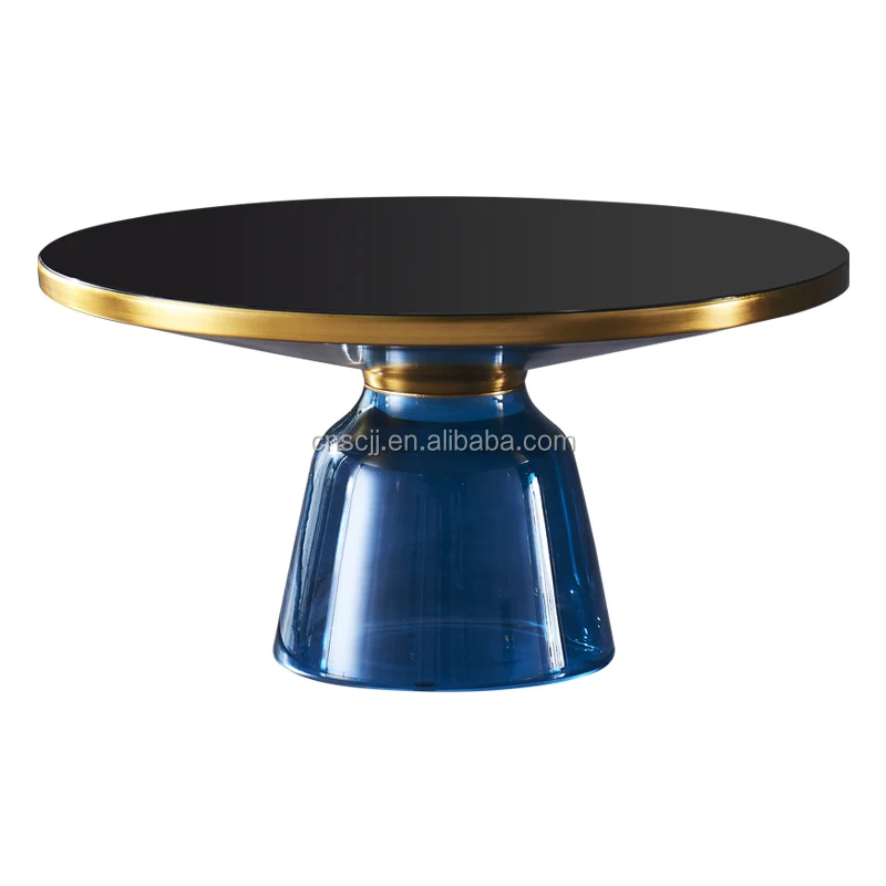 
A6175a wholesale beautiful colorful vintage round gold chrome metal glass end side coffee table 
