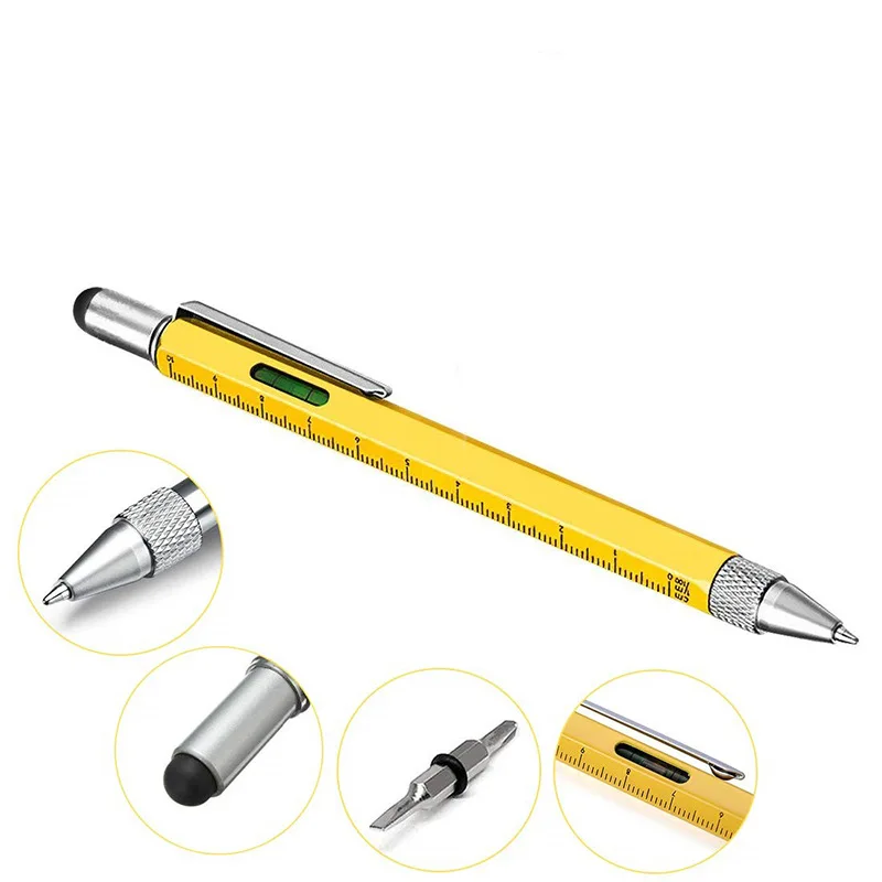 Modern Design Overvalue Handy Tech Tool Ballpoint Pen Screwdriver Ruler Spirit Level 6 in 1 multi-function pen