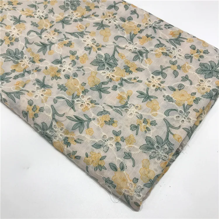 Elegant Design Cotton Lace Dresses Yellow floral Embroidered Textile Cotton Dry Lace Embroidery Cotton Swiss Voile Lace Fabric