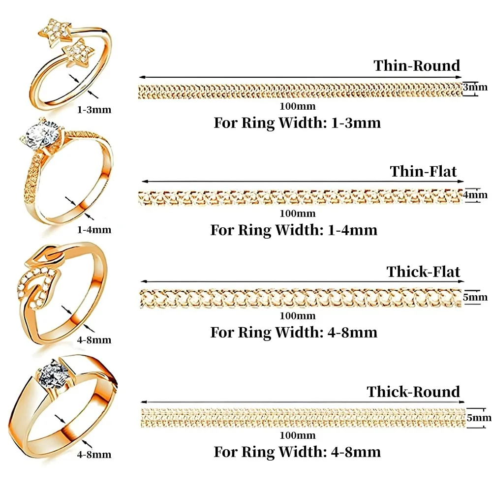 8pcs of Ring Adjuster Set Adjustable Sprial Silicone Tightener Clear and Yellow Invisible Ring Resizer Ring Size Adjuster