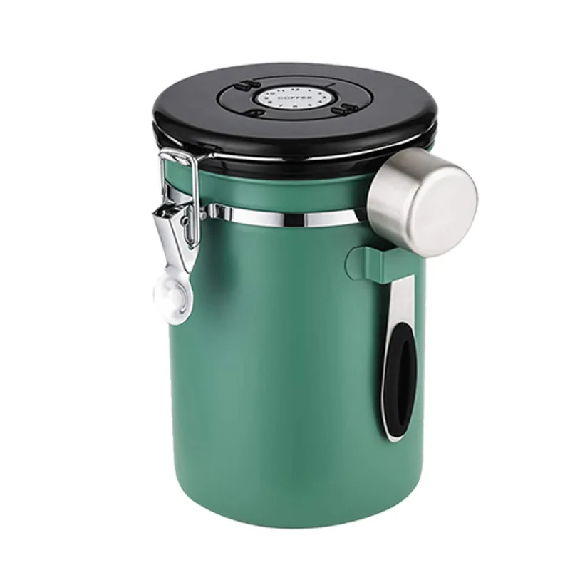 Kitchen 304 stainless steel exhaust valve coffee beans powder food storage container jar bottle tank with lid spoon