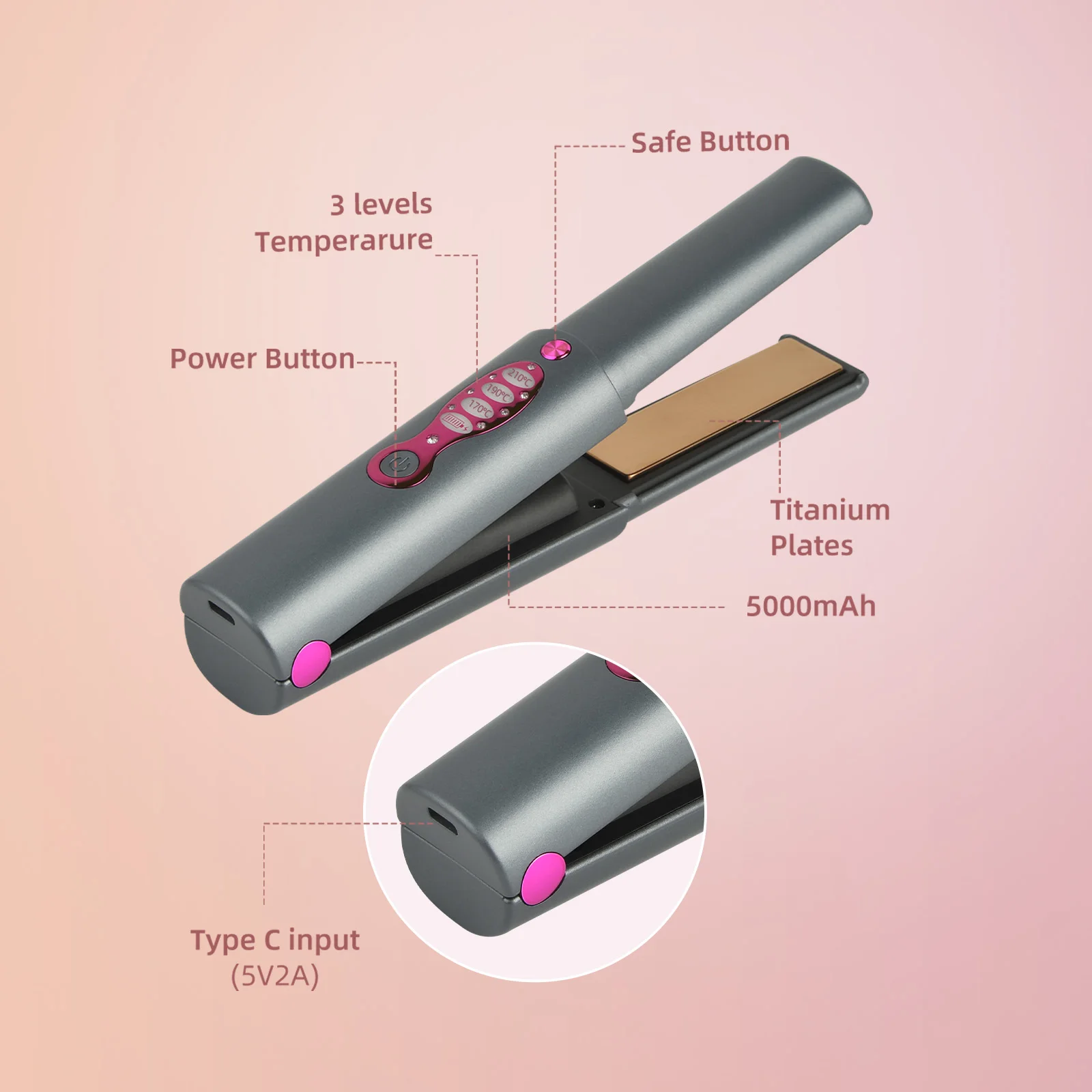 JAYSUNNY Deluxe Bling Hair Ironing Usb Wireless Small Professional Hair Straightener With Rechargeable Charger