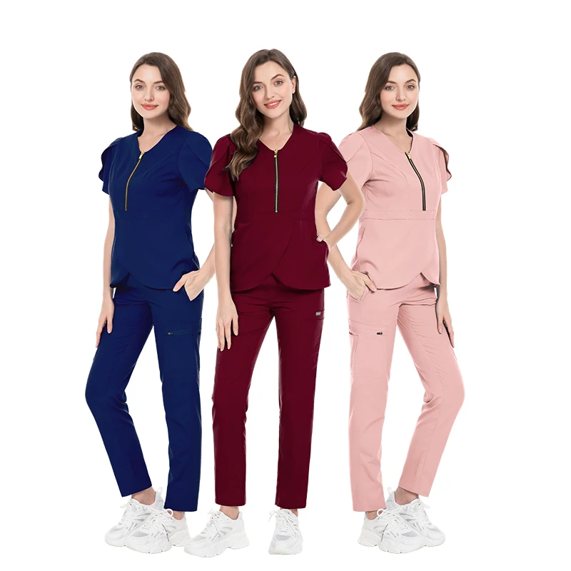 Nurse Workwear Solid Color Nursing Scrubs Women Uniforms Hospital Doctor Work Shirt+pants Medical Clothing