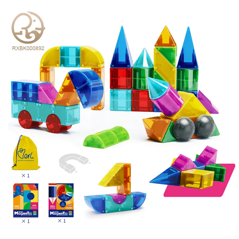 42pcs Clear Magnetic 3D Colorful Building Tiles Set Customized Interactive Creative DIY Educational Toys Kids Family Interactive