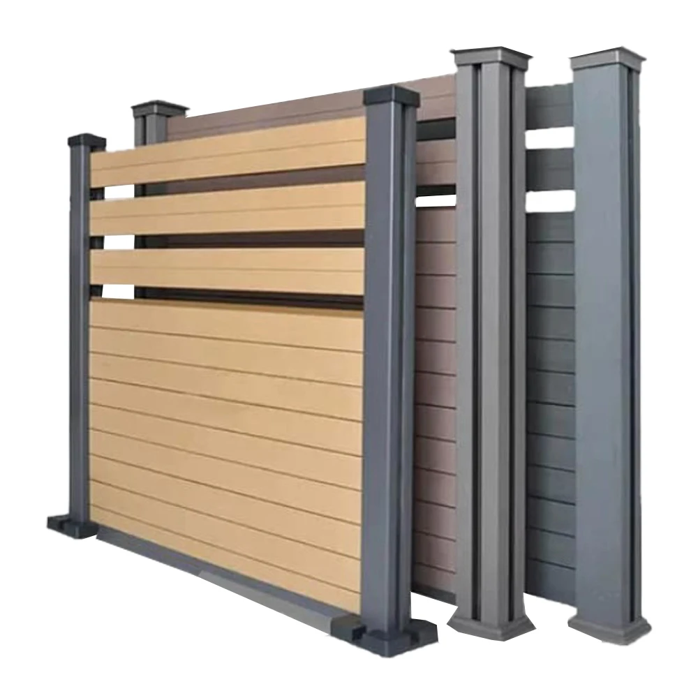 Outdoor Aluminum Composite Wpc Fence With Die-Casting Caps Horizontal Security Fence For Home Use 3D Model Metal Frame Posts