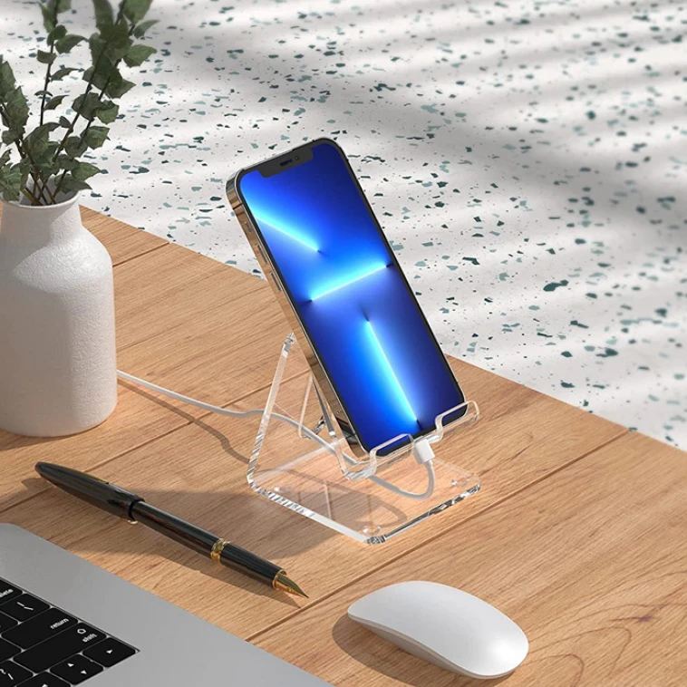 Acrylic Factory Custom Clear Portable Transparent Acrylic Cell Phone Stand Mobile Display Holder for Desk