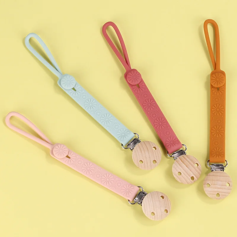 Eco Friendly Silicone Pacifier Case Baby Sleep Soother Chain Baby Teether Holder Metal Clip