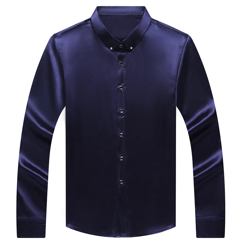 Silk Shirt Men 2024 Satin Smooth Solid Tuxedo  Slim Fit Dress Shirts superior quality