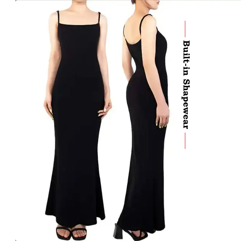 Плюс Размер Макси полное скольжение облегающее платье с квадратным вырезом бесшовное облегающее платье-Макси