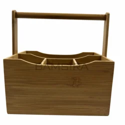 Bamboo Flatware Utensil Caddy With Napkin Holder And Handle Wood Picnic Basket For Kitchen