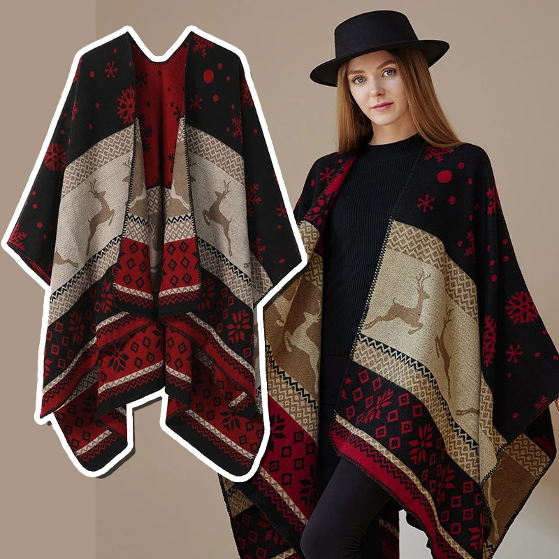Wholesale Womens Blanket Shawls Wraps Winter Printed Open Front Poncho Cape Plaid Shawls for Women