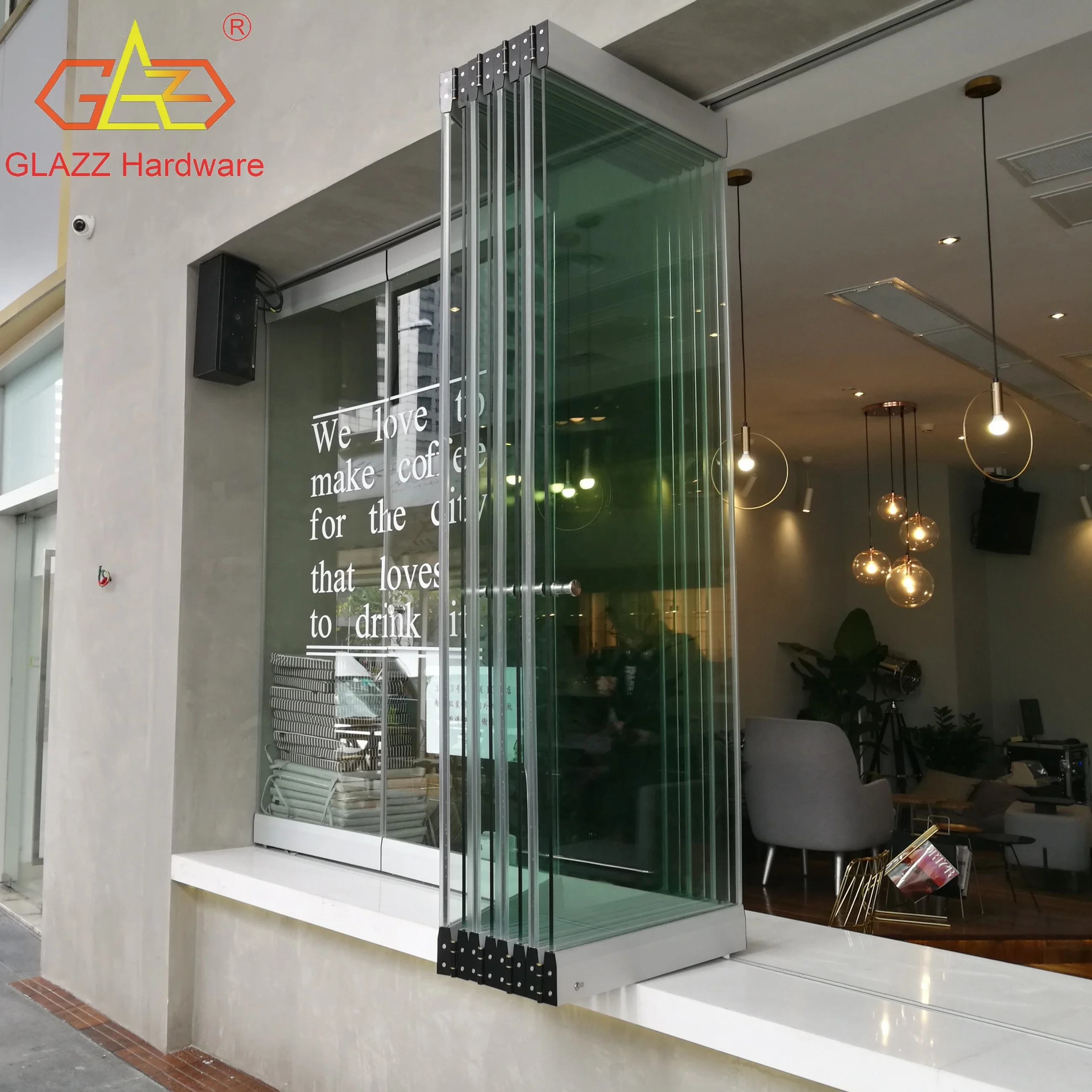 Interior frameless glass bifold partition sliding door accordion door glass folding door