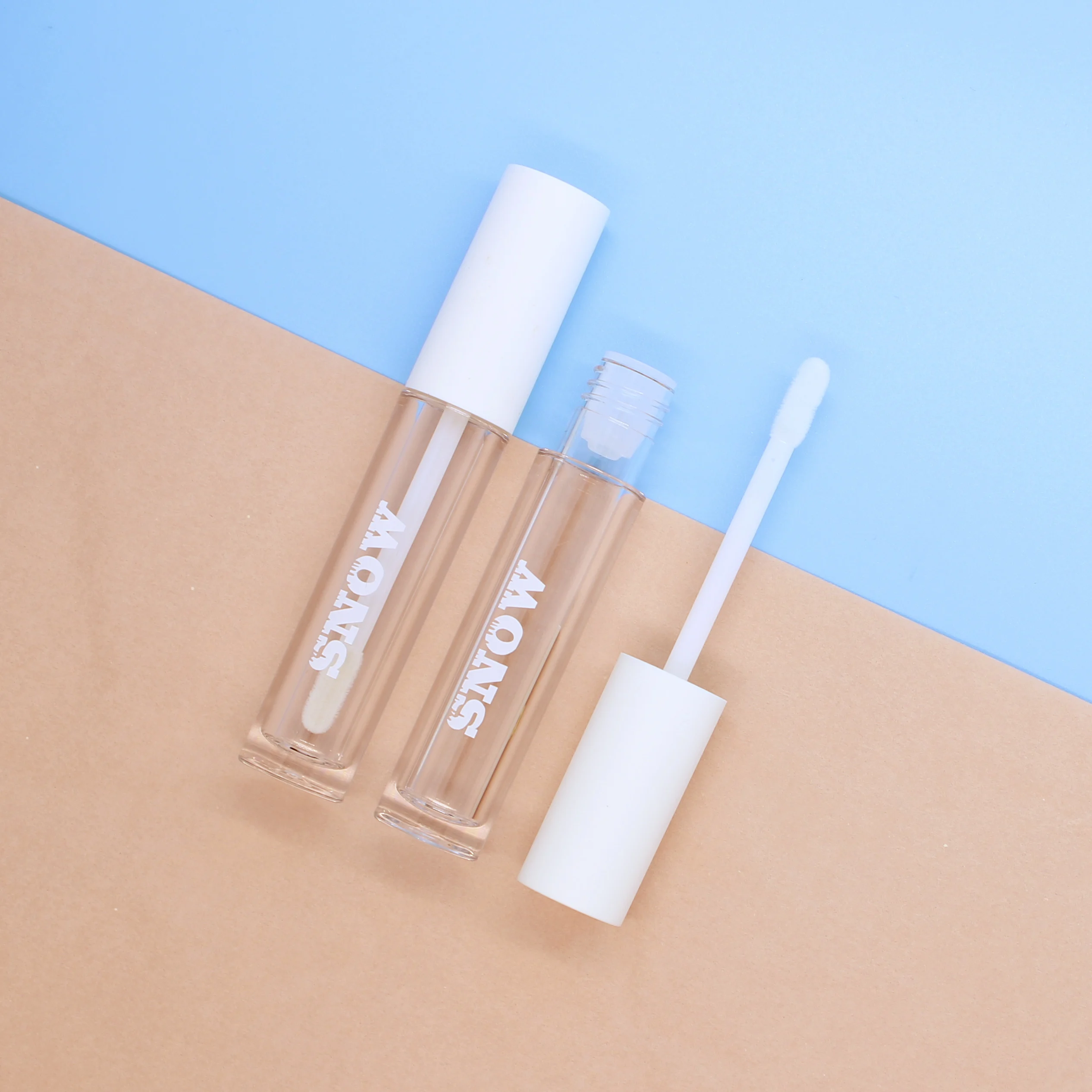 2021 custom  round white empty  lipgloss container creative pink lip gloss packaging tube with wand brush