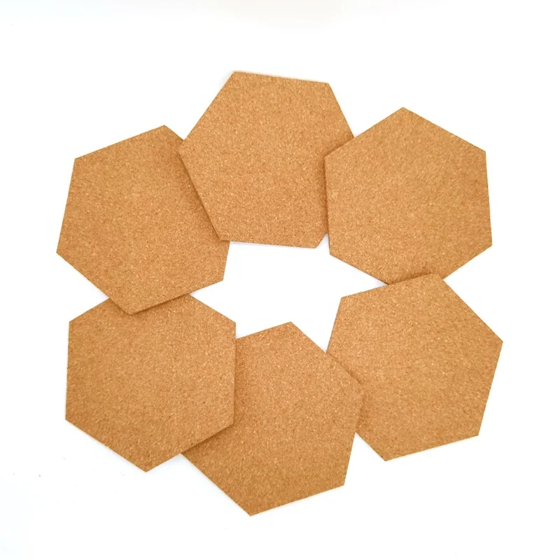 Custom 6mm Thickness Hexagon Shape Bulletin Message Cork Sheet hexagon cork board tiles Self-Adhesive Board