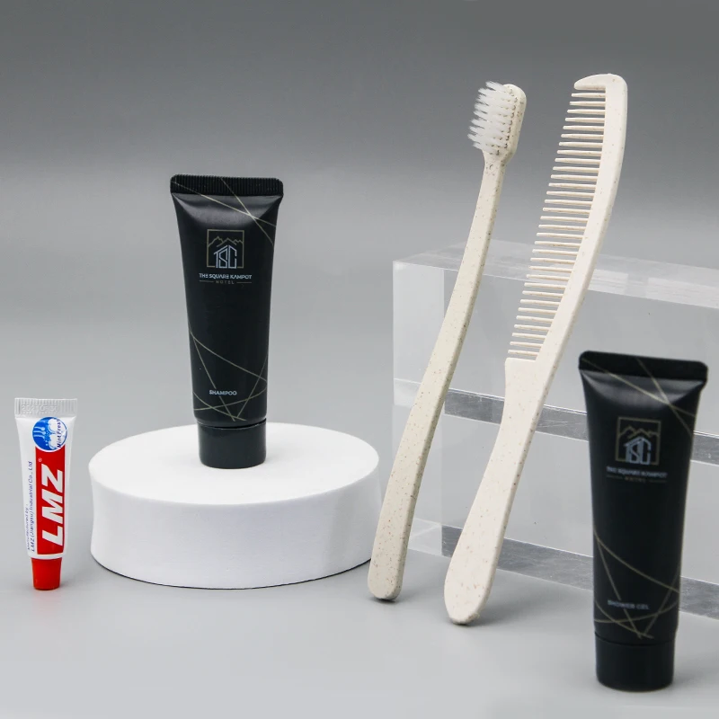 Eco friendly grey tube transparent amenities personalised hotel amenities
