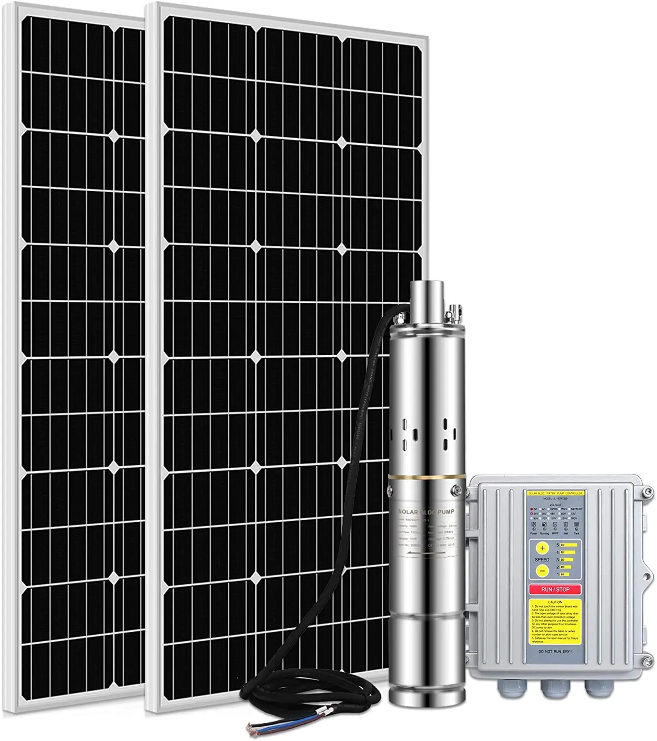  DC 24V 200W Submersible Solar Water Well Pump Kit Screw 3' Deep Panel